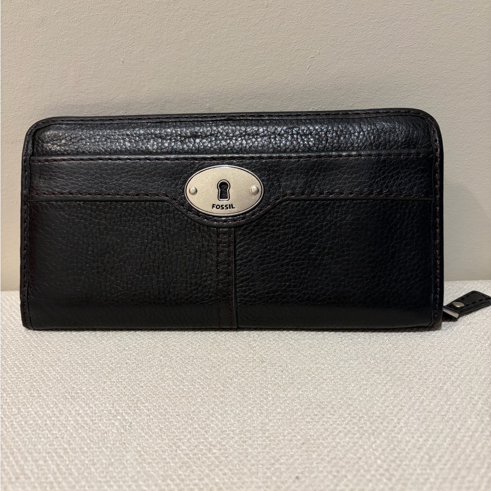 Fossil Black Pebbled Leather Wallet New